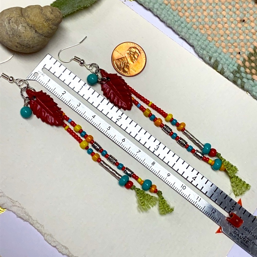 NWOT Super long multicolored earrings beads silk - Picture 5 of 5